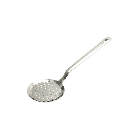 La espumadera de 12 cm es un utensilio de cocina empleado para sacar los alimentos fritos o cocidos de un recipiente, eliminando el exceso de grasas o líquidos.